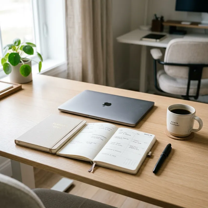 Organised desk setup for virtual assistant services