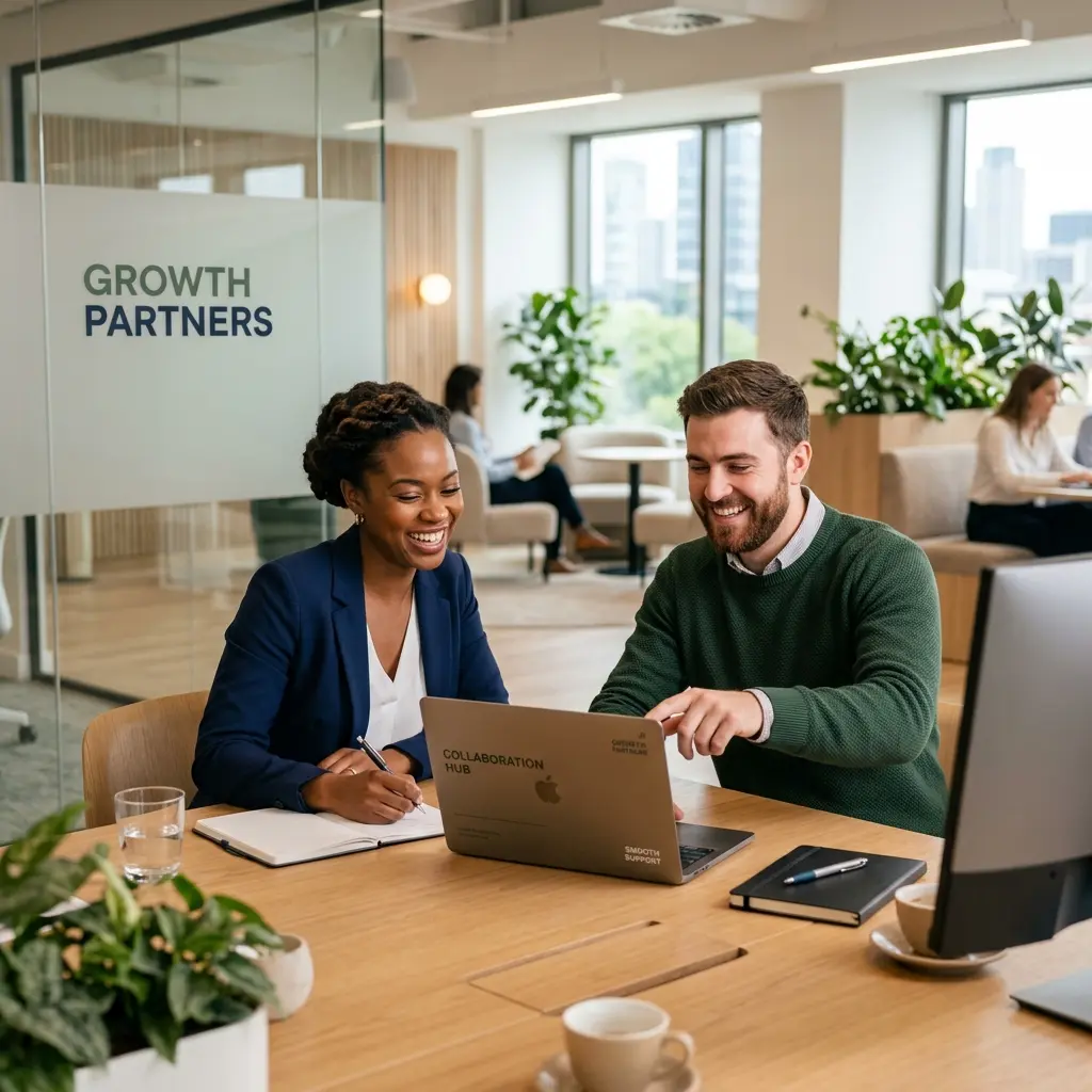 Team collaborating in a modern office